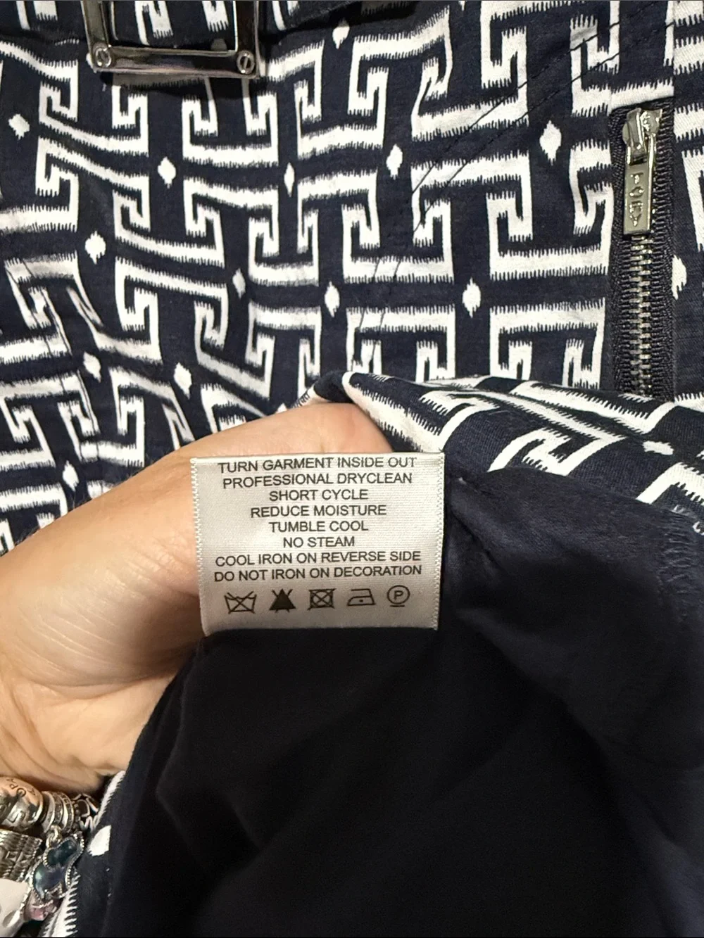 Tory Burch Navy and White Geo-Print Sleeveless Midi Dress